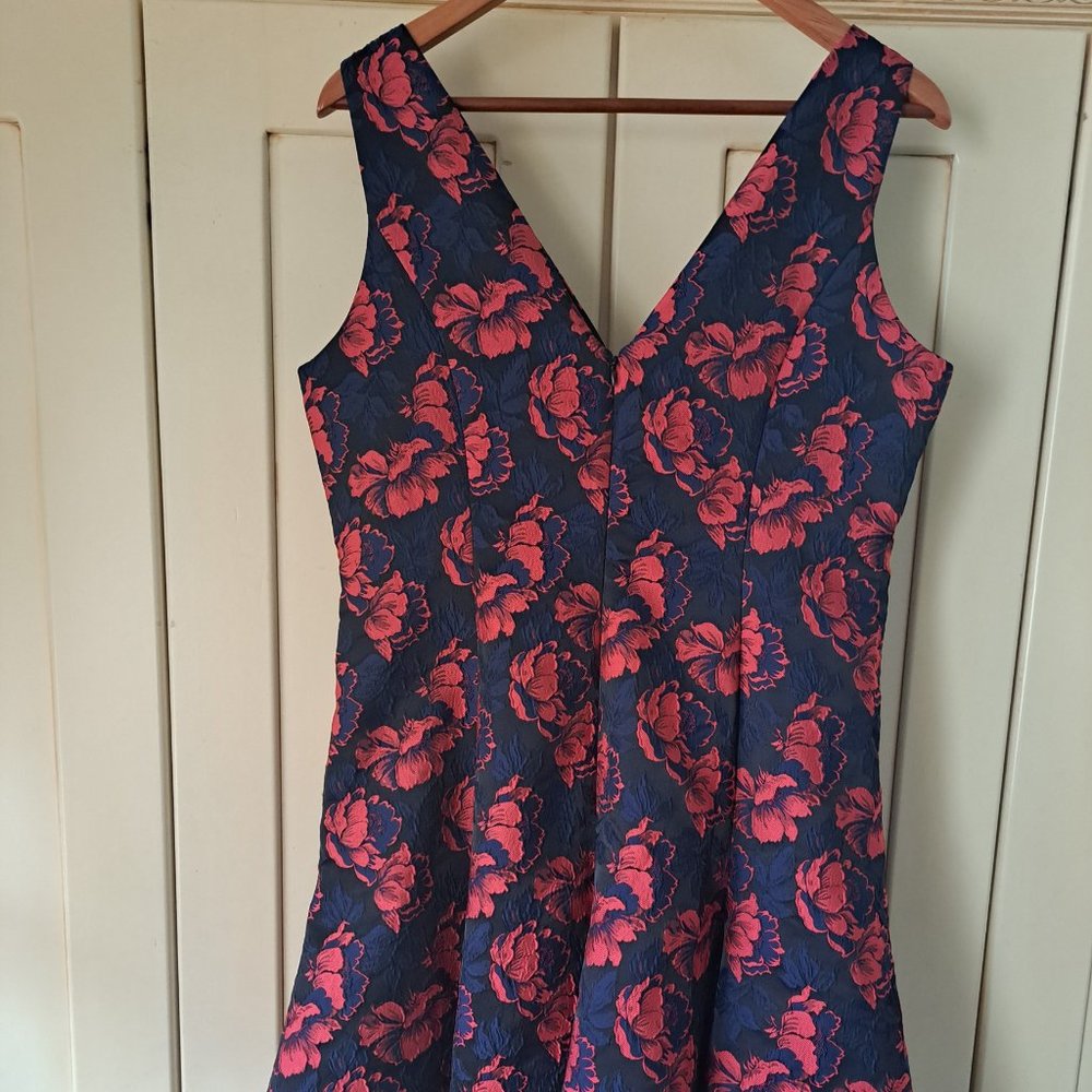 Maggy London Shadow Jacquard Lace Floral Fit N Flare Holiday Dress  Sz 14